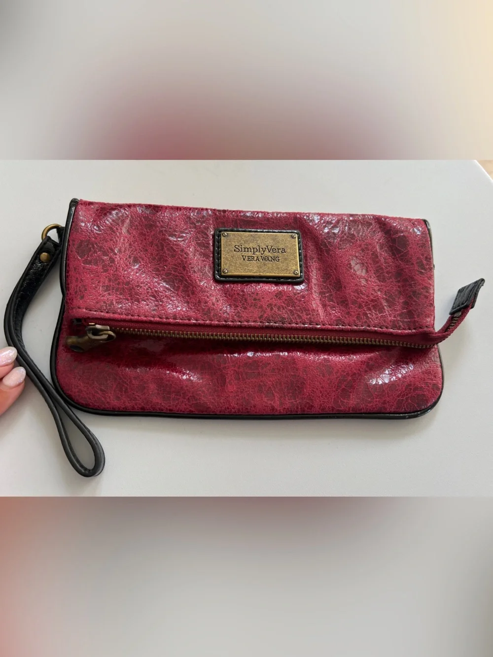 SIMPLY VERA VERA WANG Women’s Red Distressed Faux Leather Folded Wristlet Clutch